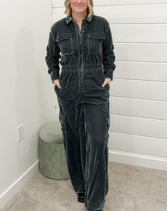 Women's Long Sleeve Velvet Overalls