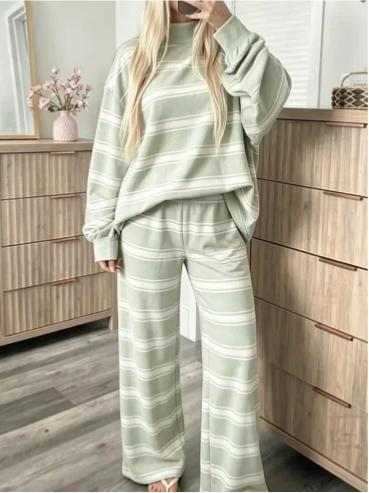 ⏰Hot Sale-Women Striped Mock Neck 2 Piece Lounge Matching Set