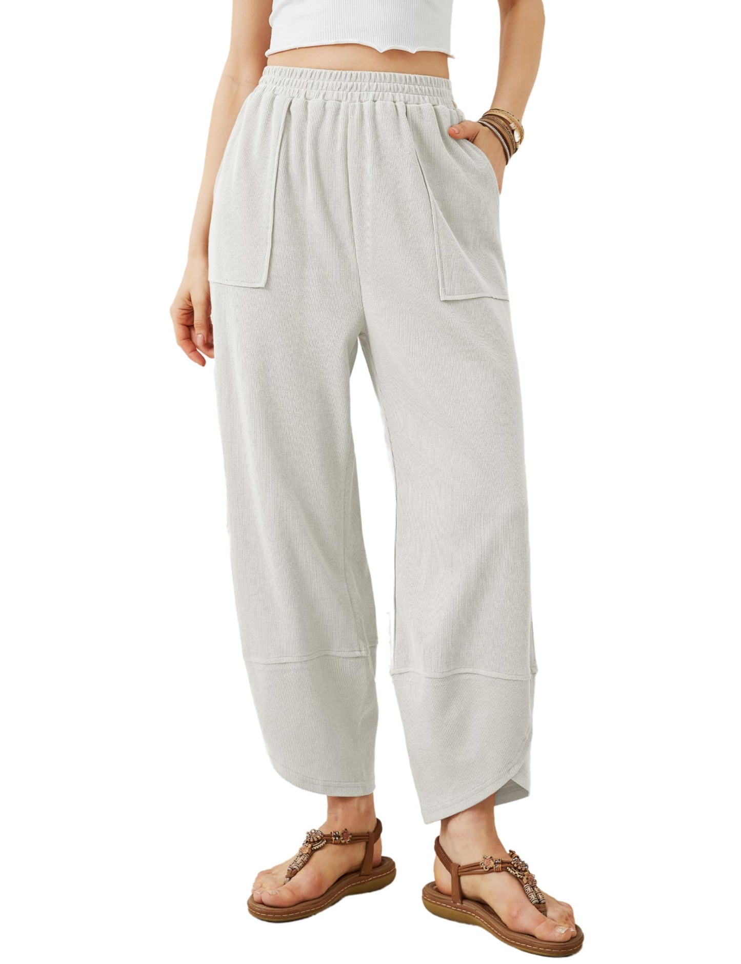 ⏰Hot Sale-Womens Elastic Waisted Loose Palazzo Harem Pants with Pockets