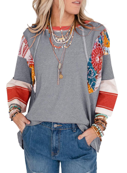 ✨Women's 3/4 Length Sleeve Oversized Striped Patchwork Shirts