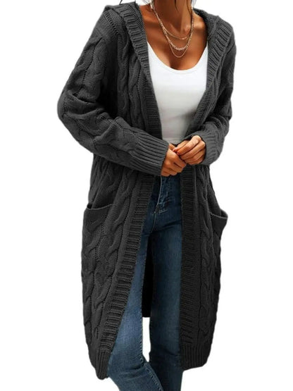 Hooded Cable‑Knit Long Cardigan | Elevated Relaxed Silhouette
