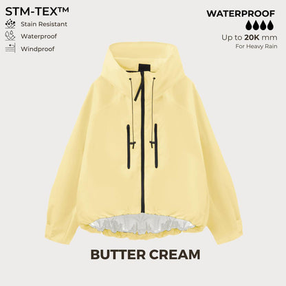 ⏰Hot Sale-Women's Oversized Pleated Hem Rain Jacket With Hooded