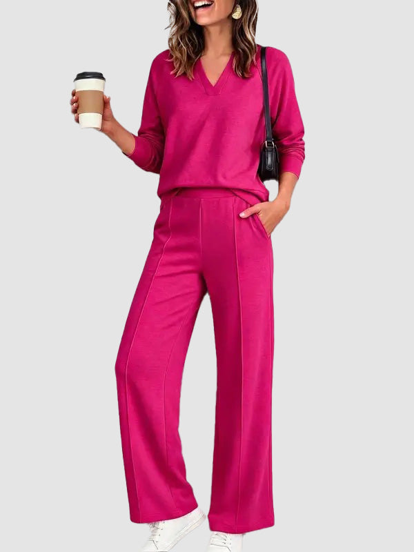 Women V Neck 2 Piece Lounge Set