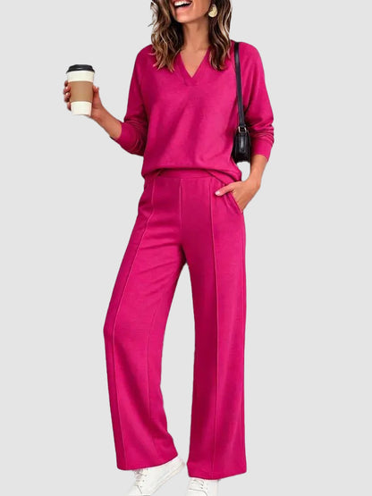 Women V Neck 2 Piece Lounge Set