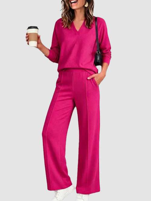 Women V Neck 2 Piece Lounge Set