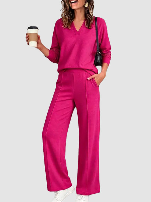 Women V Neck 2 Piece Lounge Set