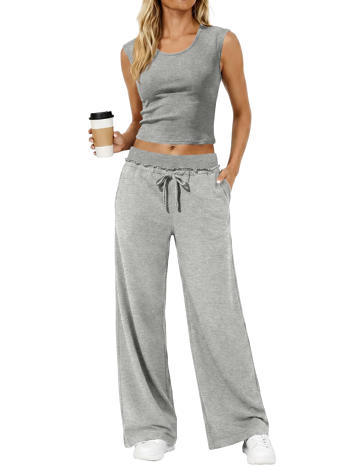 Womens 2 Piece Lounge Sets Tank Tops Wide Leg Pants Matching Sets
