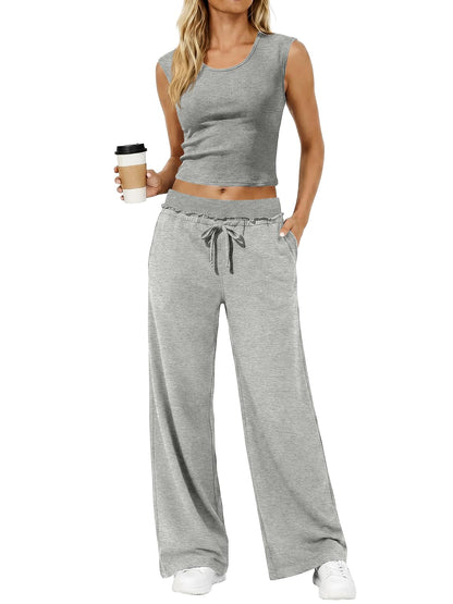 Womens 2 Piece Lounge Sets Tank Tops Wide Leg Pants Matching Sets