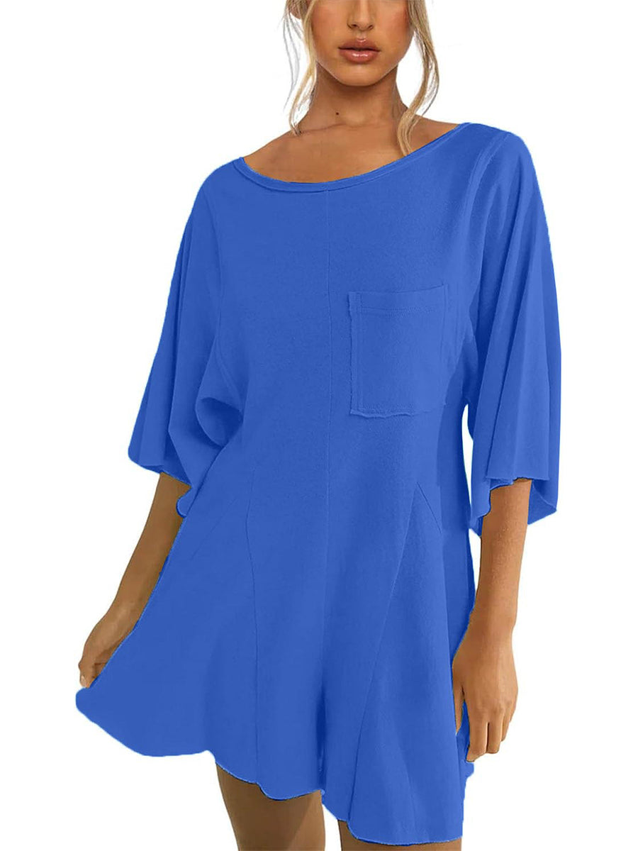 ⏰Hot Sale-Women's Short Sleeve Loose Ruffled Short Romper Dress with Pocket
