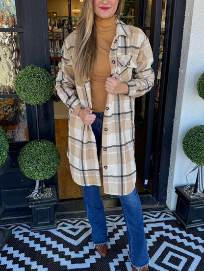 Women's Long Plaid Flannel Shirt Jacket