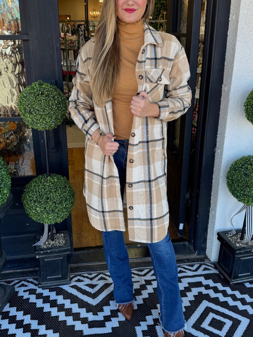 Women's Long Plaid Flannel Shirt Jacket