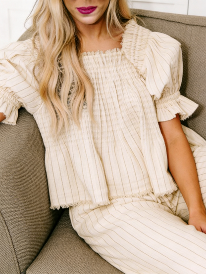 Women's Plaid Ruffle Puff Sleeve Pajamas Set