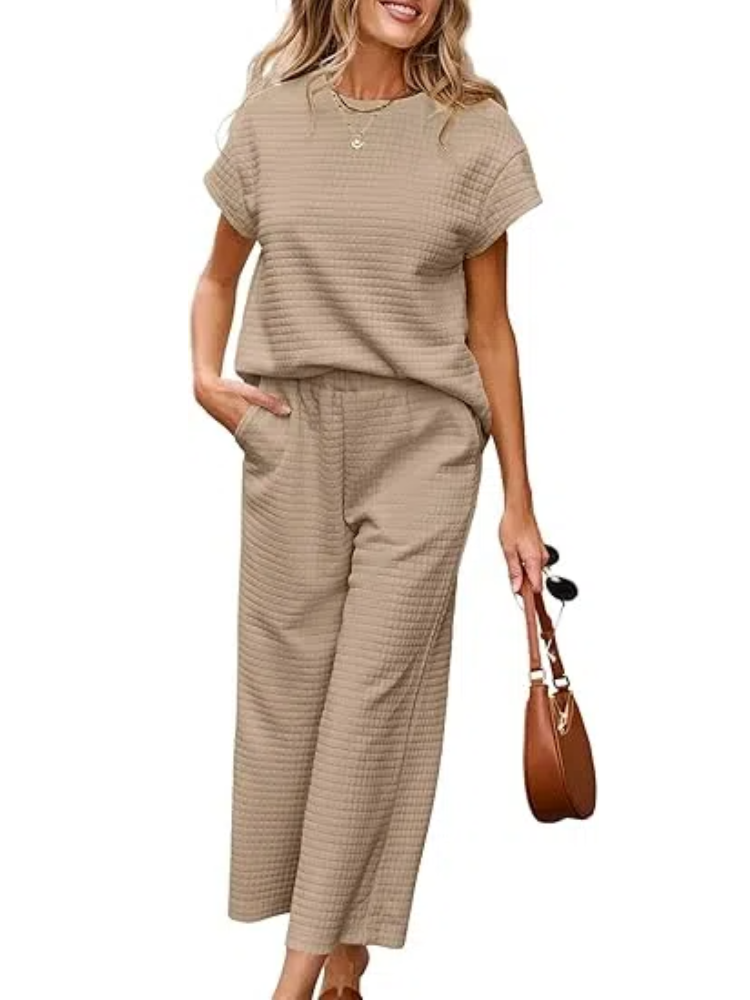 ✨Women's Casual Textured Tops and Wide Leg Pants Lounge Sets