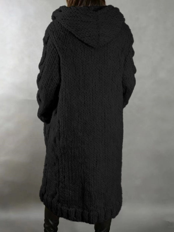 Women’s Hooded Cable Knit Long Cardigan