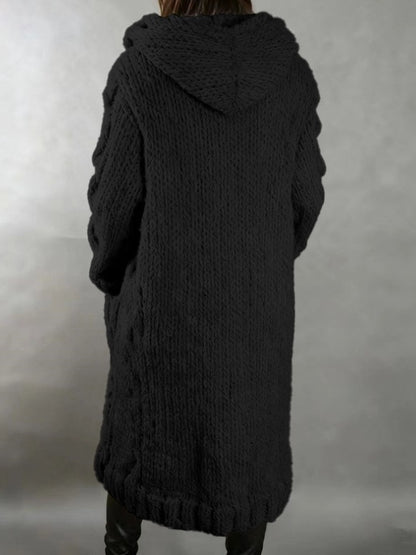 Women’s Hooded Cable Knit Long Cardigan