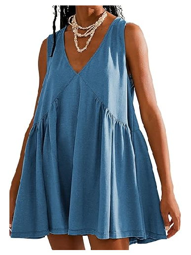 V Neck Babydoll A Line Fall Dress With Pockets