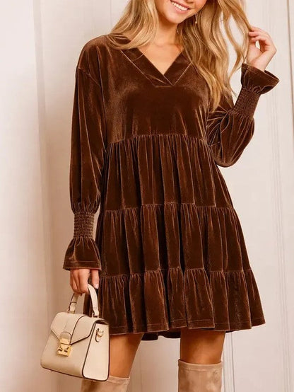 Women's Soft Elegant Velvet Oversized Babydoll Dress