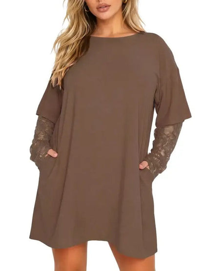 Women's Casual Lace Long Sleeve T Shirt Dress