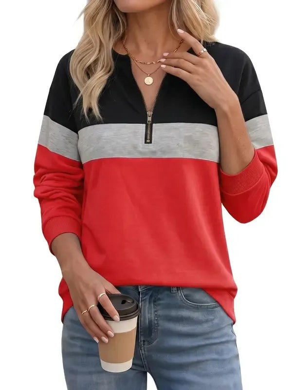 Women's Color Block Quarter Zip Sweatshirt
