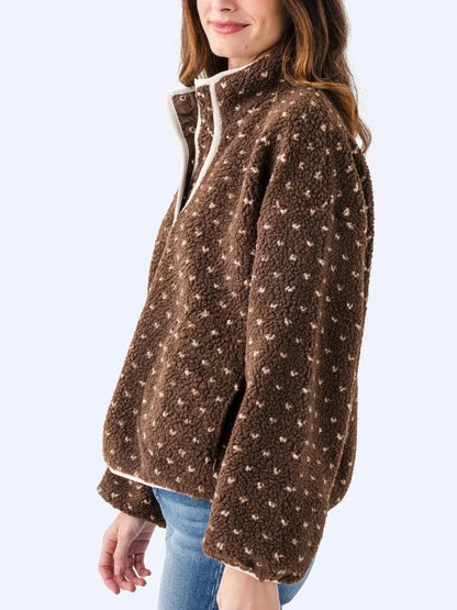 ✨Women's Button-down Turtleneck Heart Sherpa Pullover