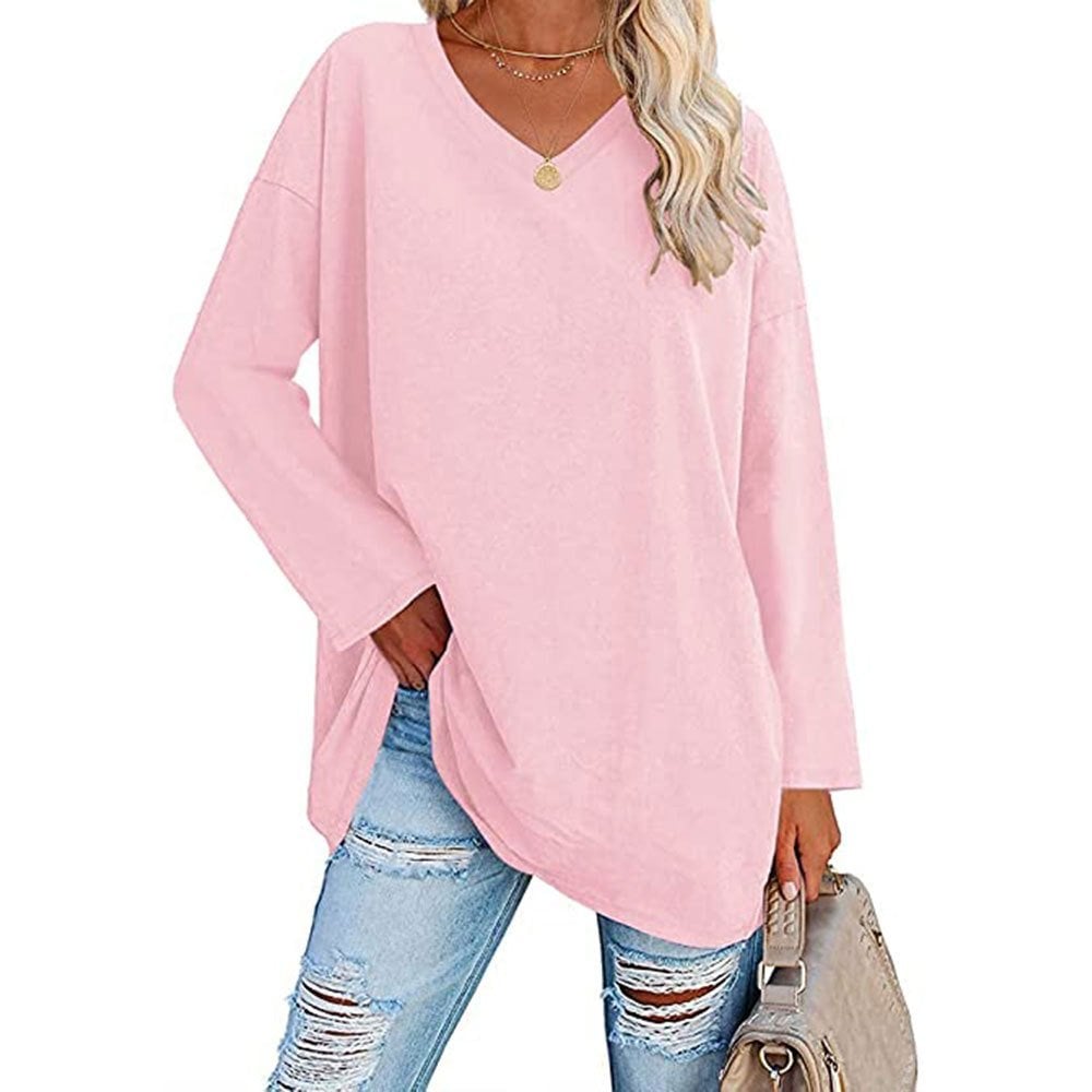 Women's Loose Long Sleeve Fashion V-neck Top
