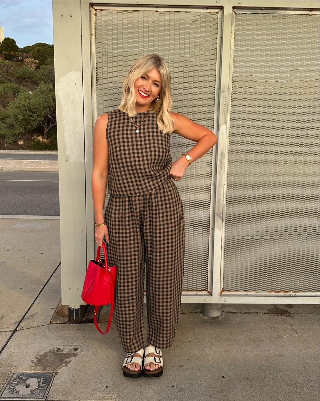 Women's Gingham Sleeveless Tank Top & Barrel Pants Set