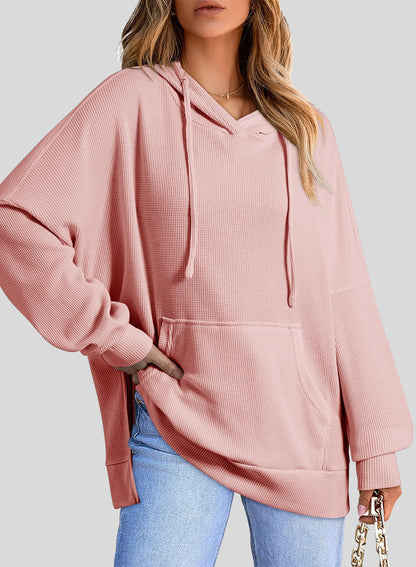 ✨Oversized Hoodies for Women Waffle Knit Drawstring Side Slit Pullover Sweatshirts with Pocket (Final Days: Big Savings!!!)