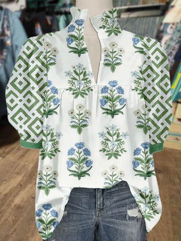 ✨Floral Print Puff Sleeve Blouse
