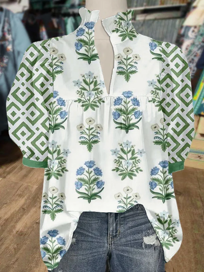 ✨Floral Print Puff Sleeve Blouse