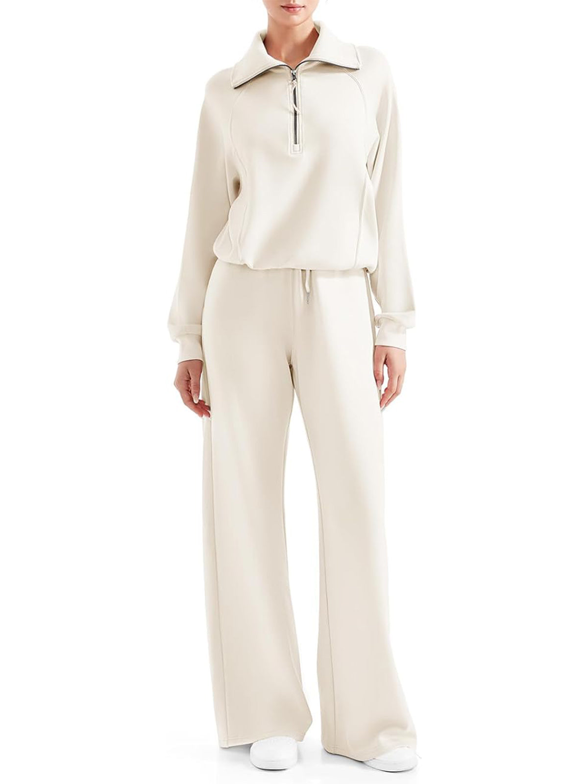 💥Women 2 Piece Lounge Matching Set Wide Leg Sweatpant Half Zip Sweatshirt