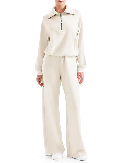 💥Women 2 Piece Lounge Matching Set Wide Leg Sweatpant Half Zip Sweatshirt