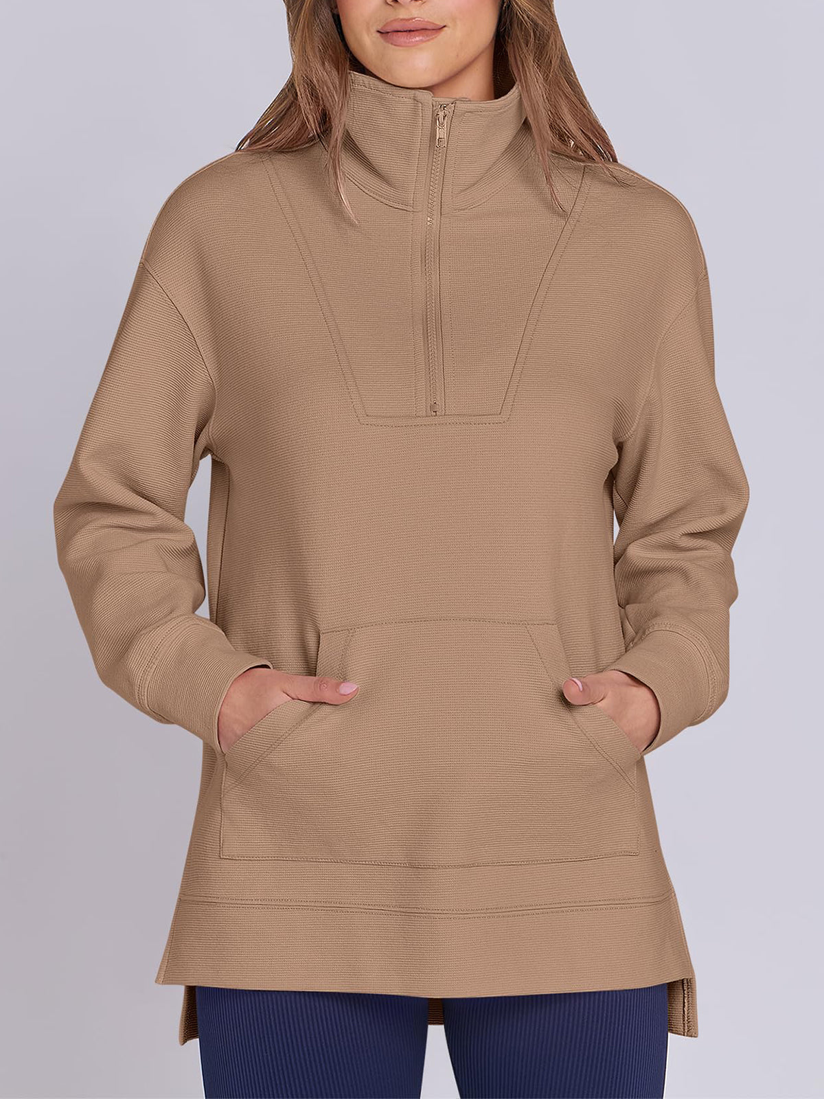 Women's Oversized High Neck Half Zip Knit Sweatshirt