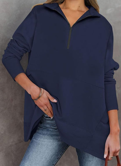 ✨Women's Zippered Casual Oversized Sweatshirt Kangaroo Pocket Top