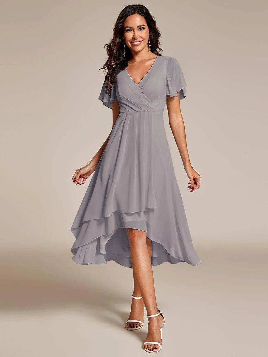 ✨Ruffles Sleeve Pleated V-Neck A-Line Midi Dress