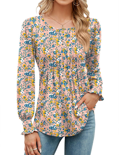 ✨Puff Long Sleeve Pleated Crew Neck Tunic Top