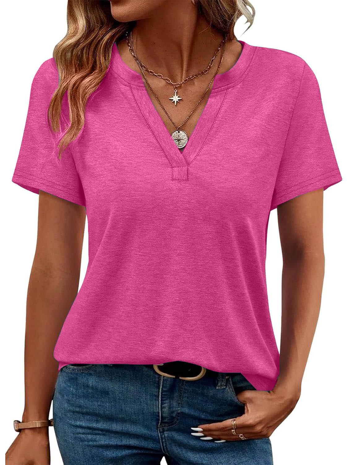 ✨Womens Short Sleeve V Neck Casual Loose Fit T-shirts