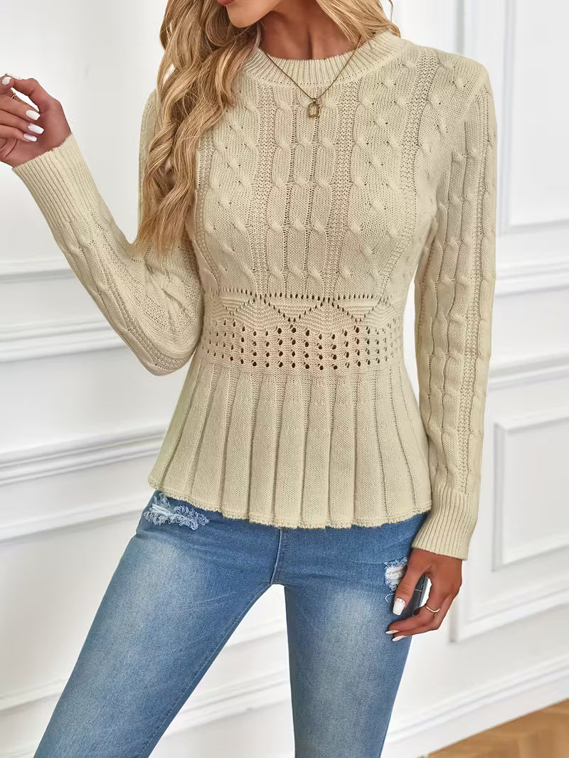 ✨Women's Chunky Knit Crew Neck Long Sleeve Knit Top