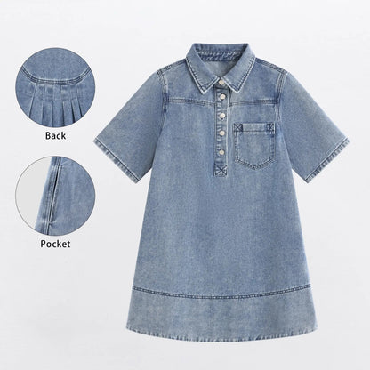 ⏰Hot Sale-Women's Leopard Print Half-Zip Denim Shirt Dress