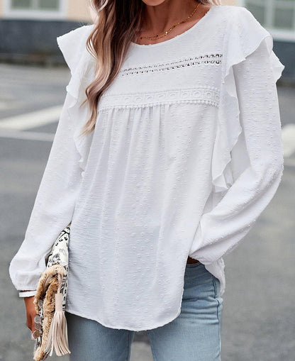 Women's Swiss Polka Dot Babydoll Top With Ruffles