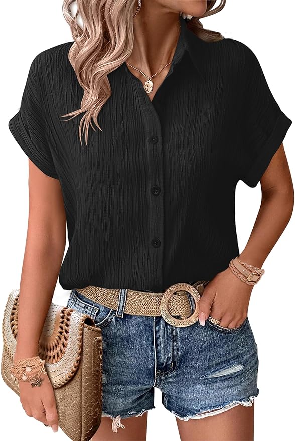 ⏰ HOT SALE-Womens Button Down Shirts Casual Short Sleeve Dress Shirt (BUY 2 FREE SHIPPING)