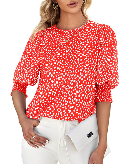 Women's Polka Dot Three-quarter Sleeve T-Shirt Top