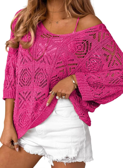 ✨Women's Spring Summer Crochet Hollow Out Pullover Off Shoulder Top