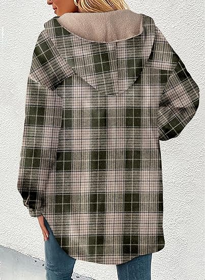 ✨Women's Flannel Hooded Button down Fleece Plaid Shacket