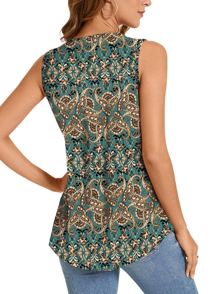 ⏰Hot Sale-Women's Summer Printed Pleated Sleeveless Tank Top