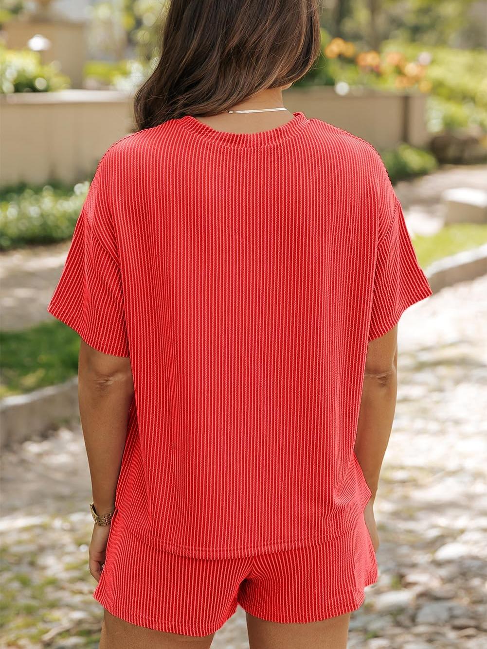 ✨Women's Ribbed Textured Knit Loose Lounge Shorts 2 Piece Set