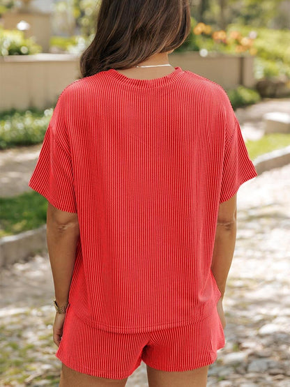 ✨Women's Ribbed Textured Knit Loose Lounge Shorts 2 Piece Set