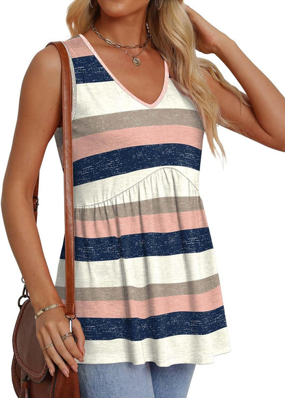 📣Women Dressy Sleeveless V Neck Babydoll Tank Tops
