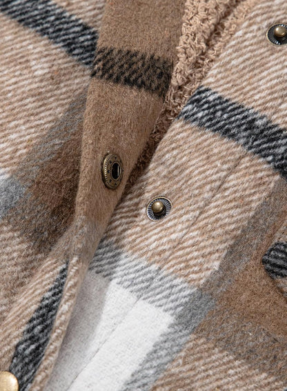 ✨Women's Flannel Hooded Button down Fleece Plaid Shacket