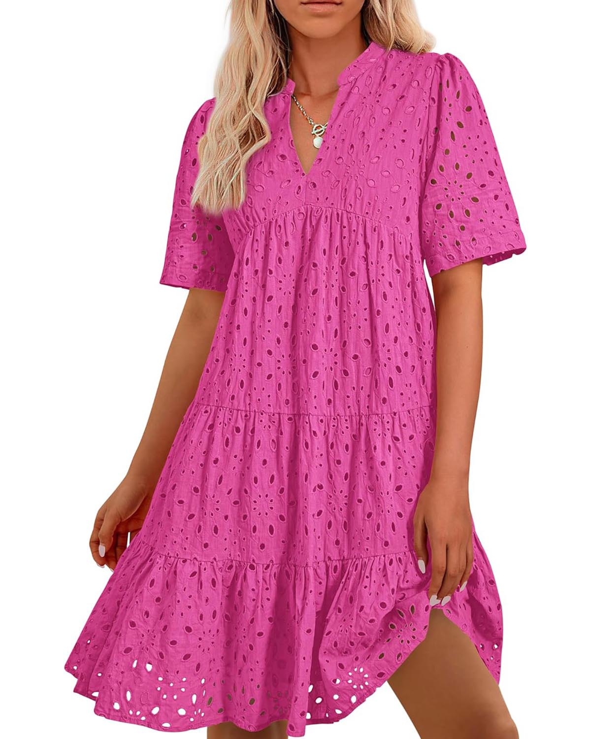 ⏰Hot Sale-Women's Elegant Hollow Out Lace Ruffle Casual Mini Dress