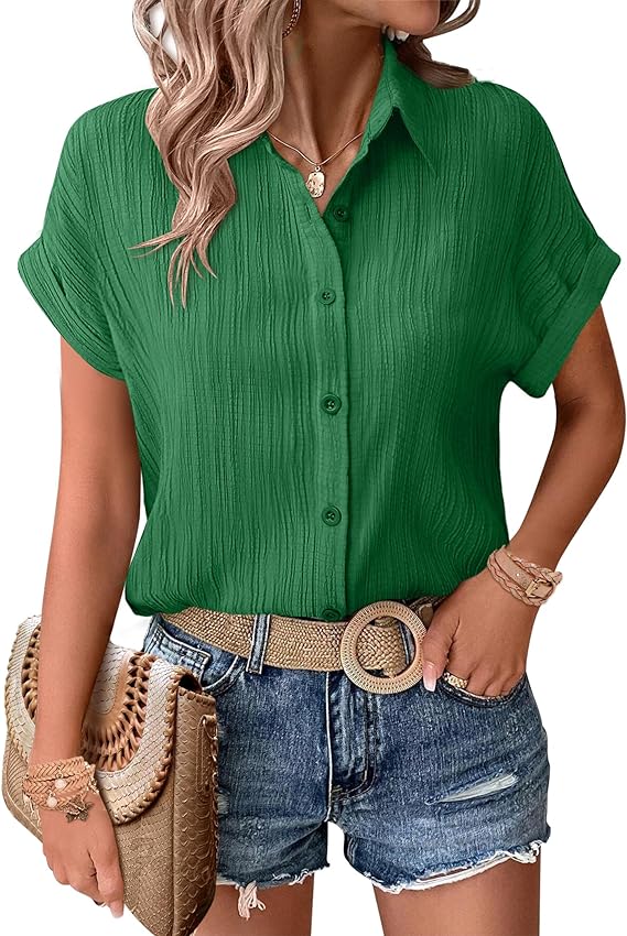 ⏰ HOT SALE-Womens Button Down Shirts Casual Short Sleeve Dress Shirt (BUY 2 FREE SHIPPING)